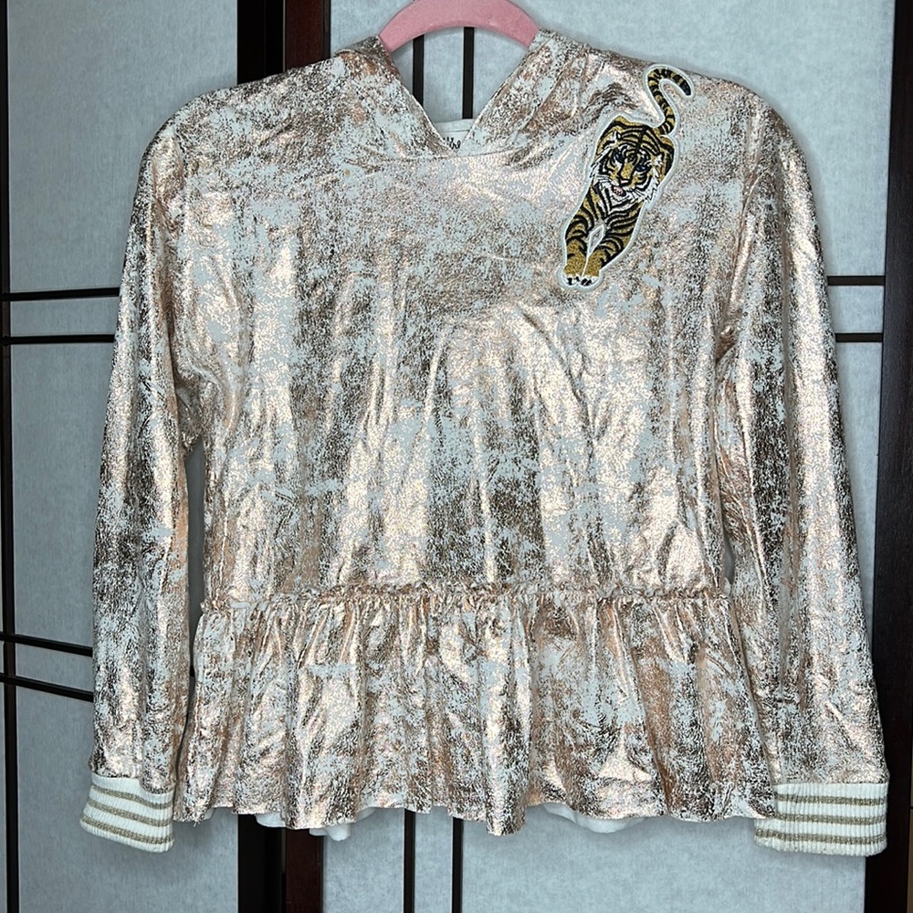 Girls Gold metal top with hood